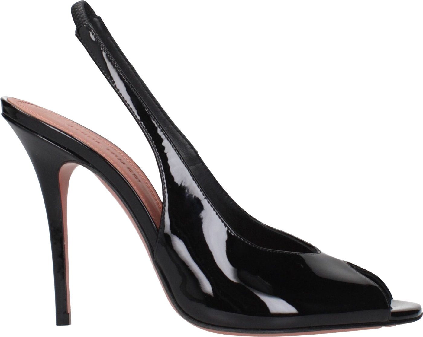Amina Muaddi Black Leather Stiletto Heel Sandals