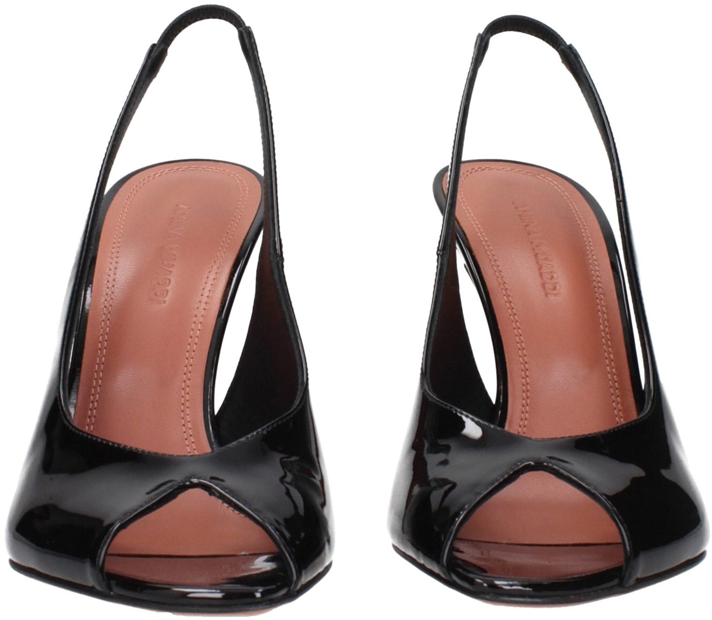 Amina Muaddi Black Leather Stiletto Heel Sandals