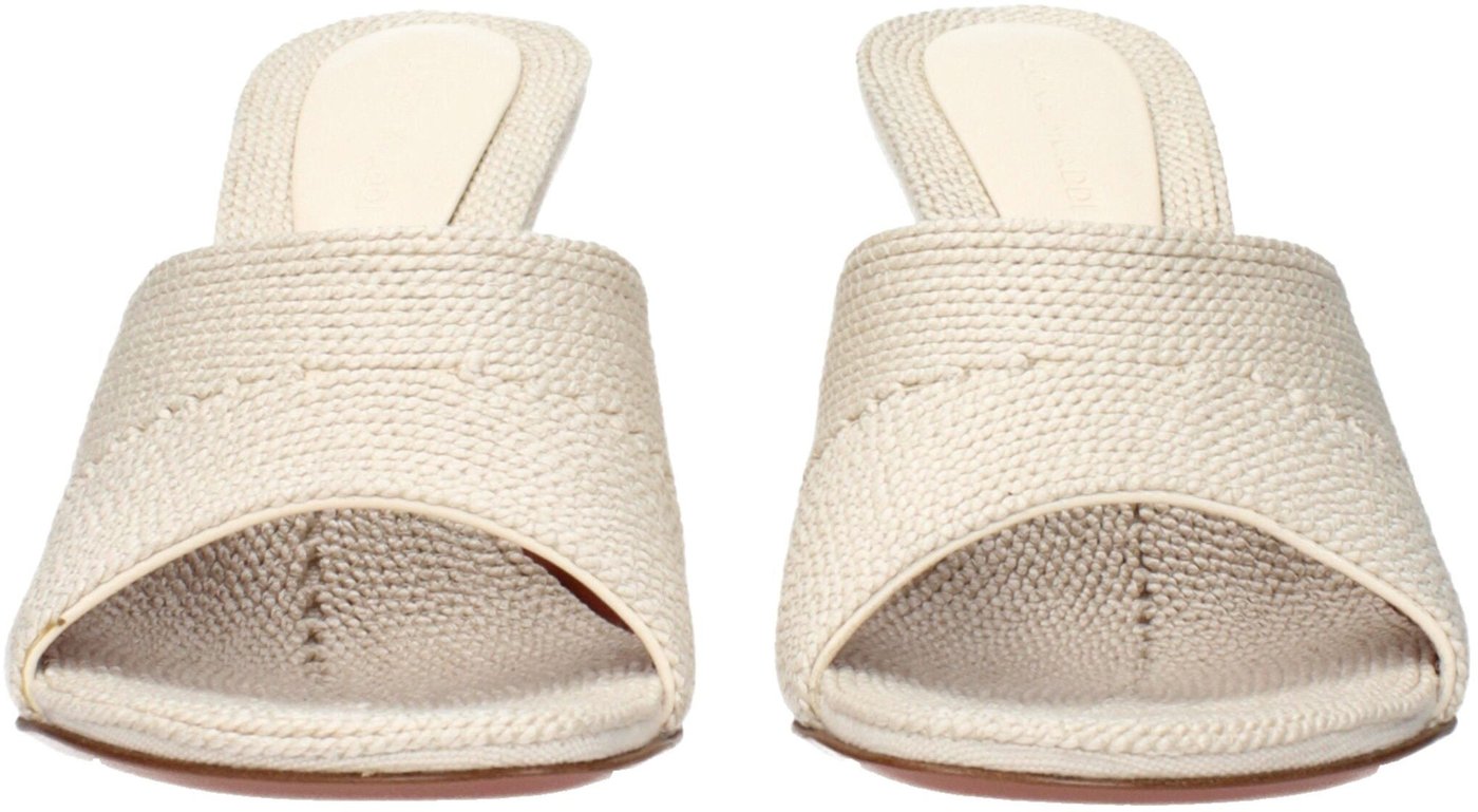 Amina Muaddi Beige Fabric Slippers