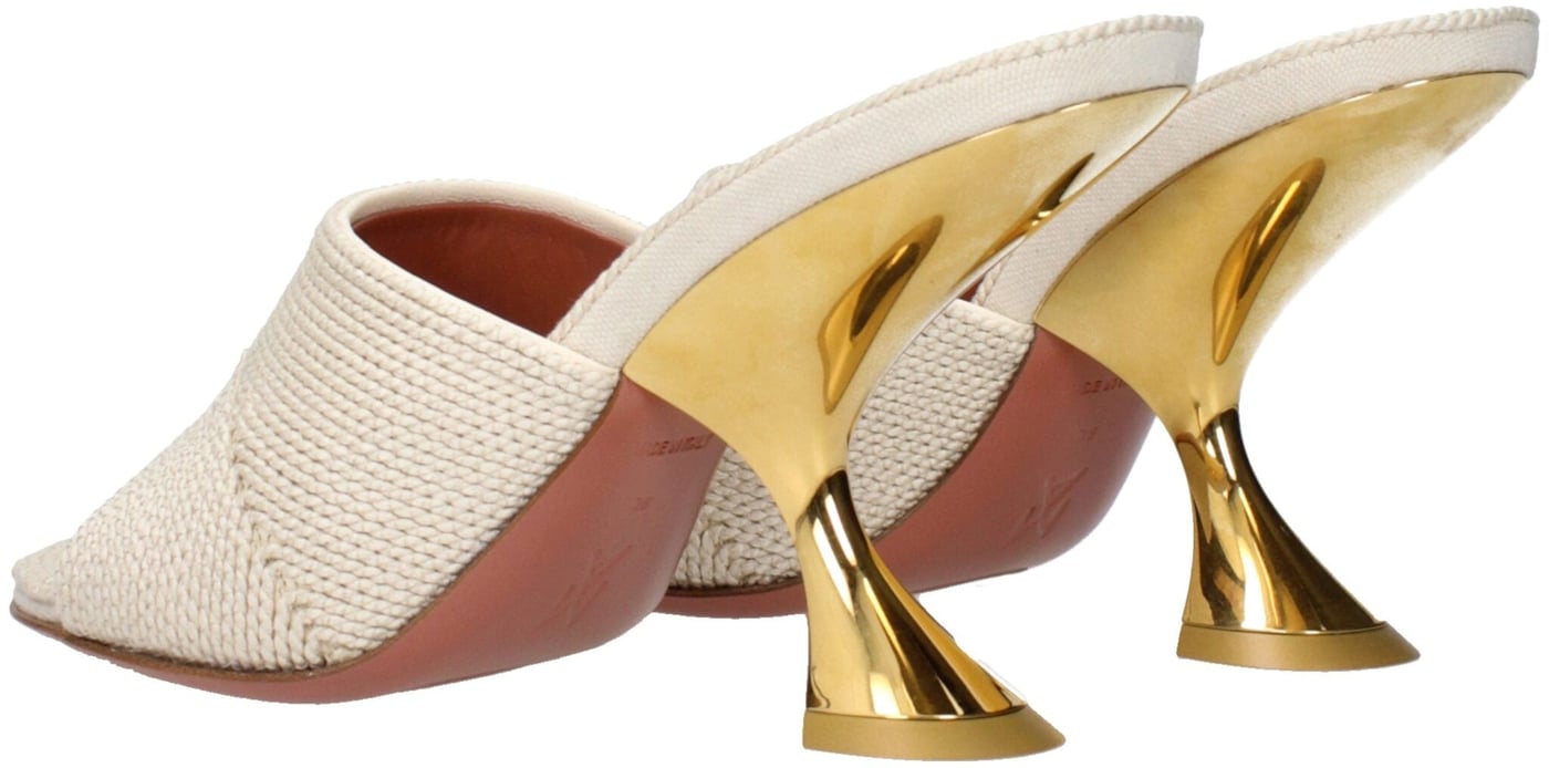 Amina Muaddi Beige Fabric Slippers