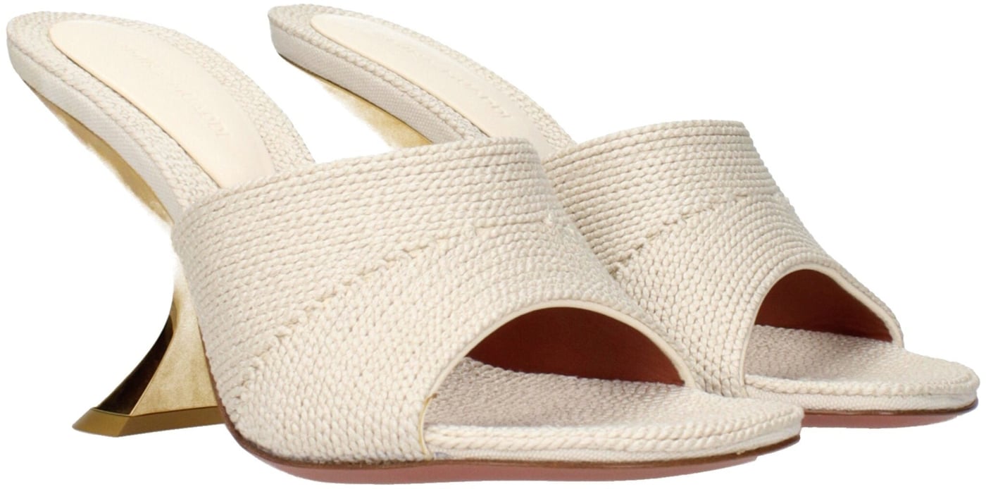 Amina Muaddi Beige Fabric Slippers