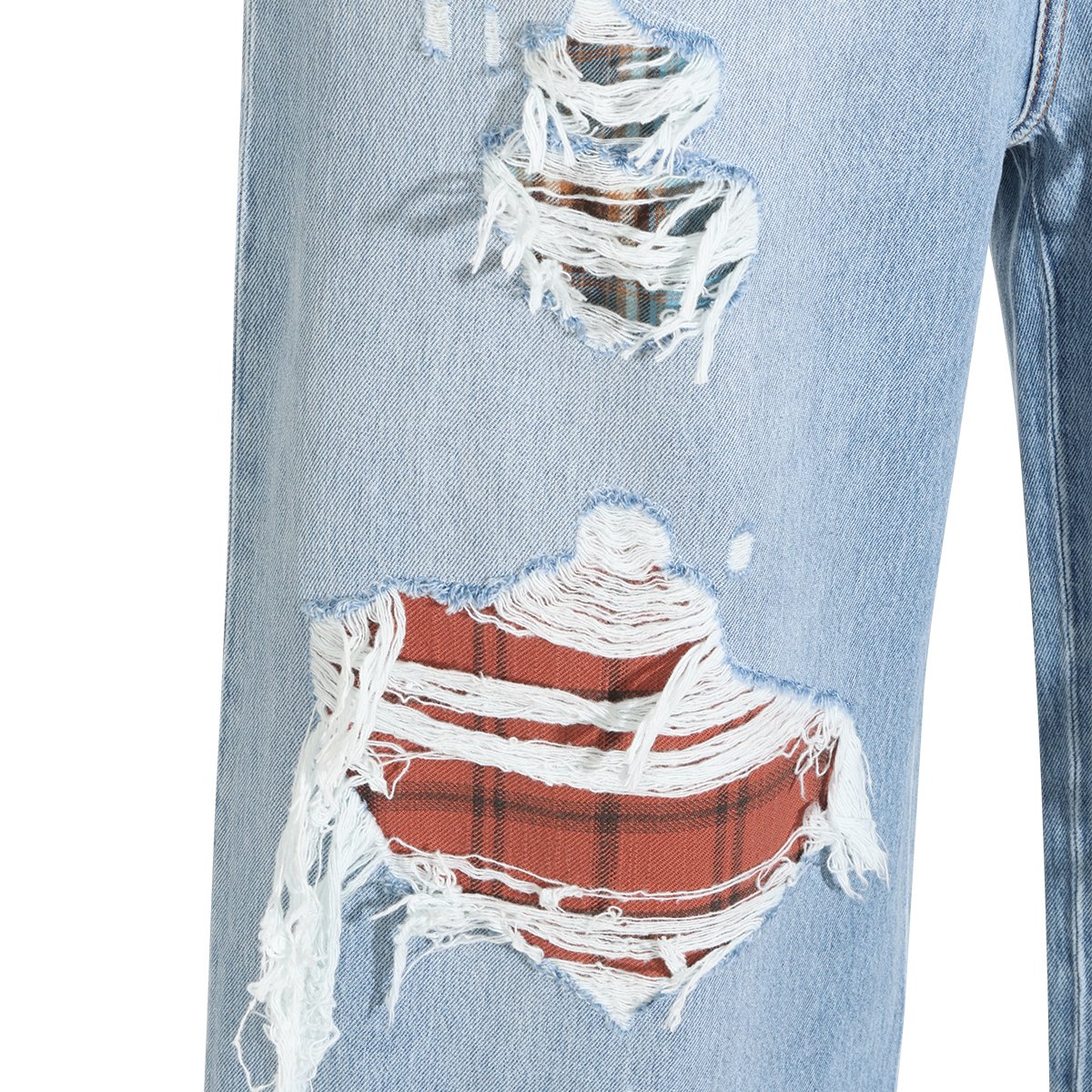 Light Blue Wide-Leg Jeans with Distressed Details