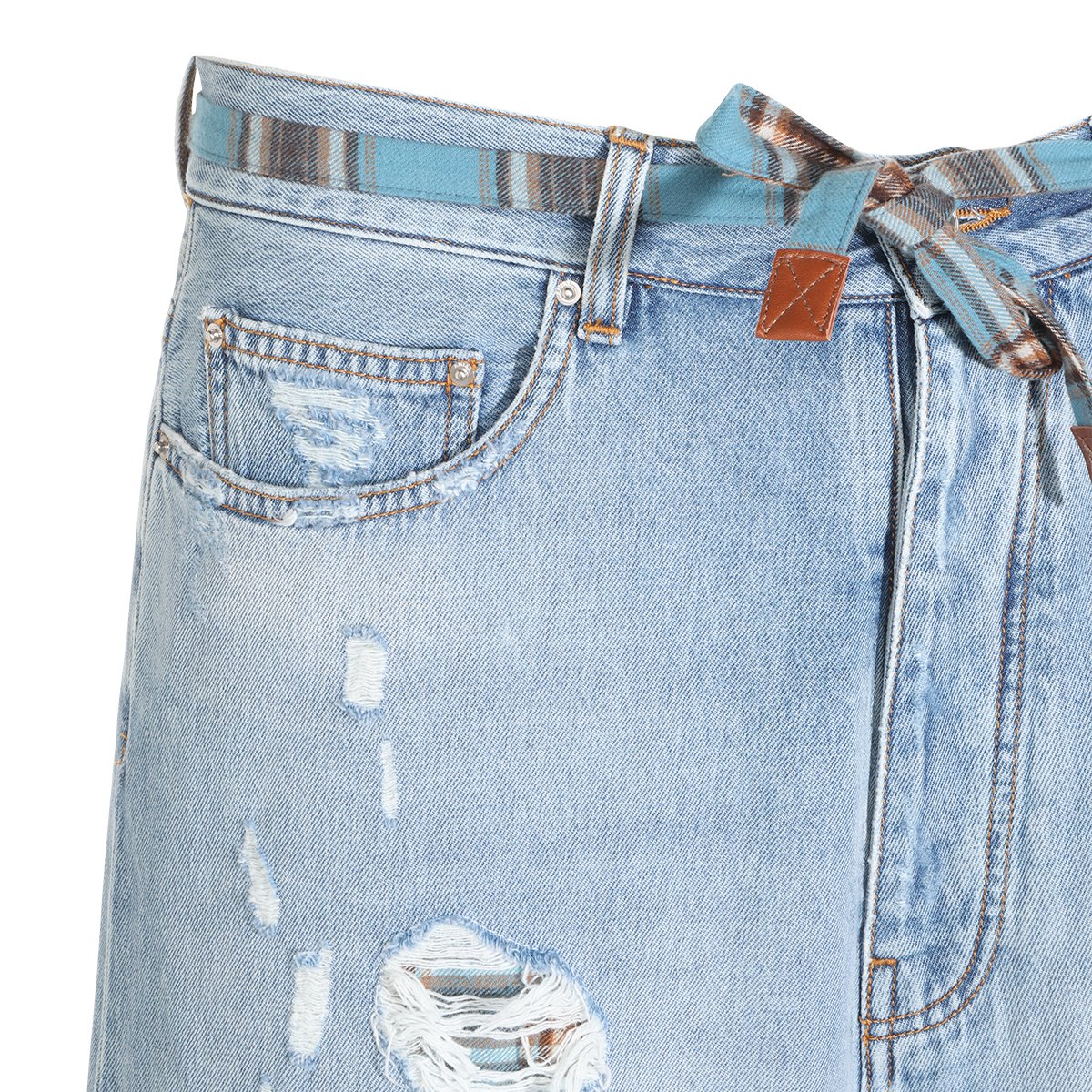 Light Blue Wide-Leg Jeans with Distressed Details