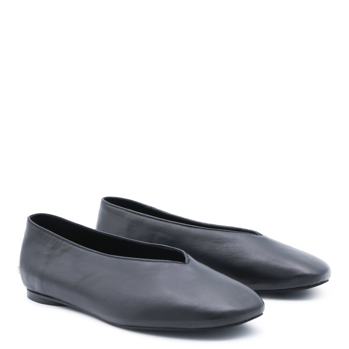 Minimalist Black Leather Flats with Subtle Logo Detail