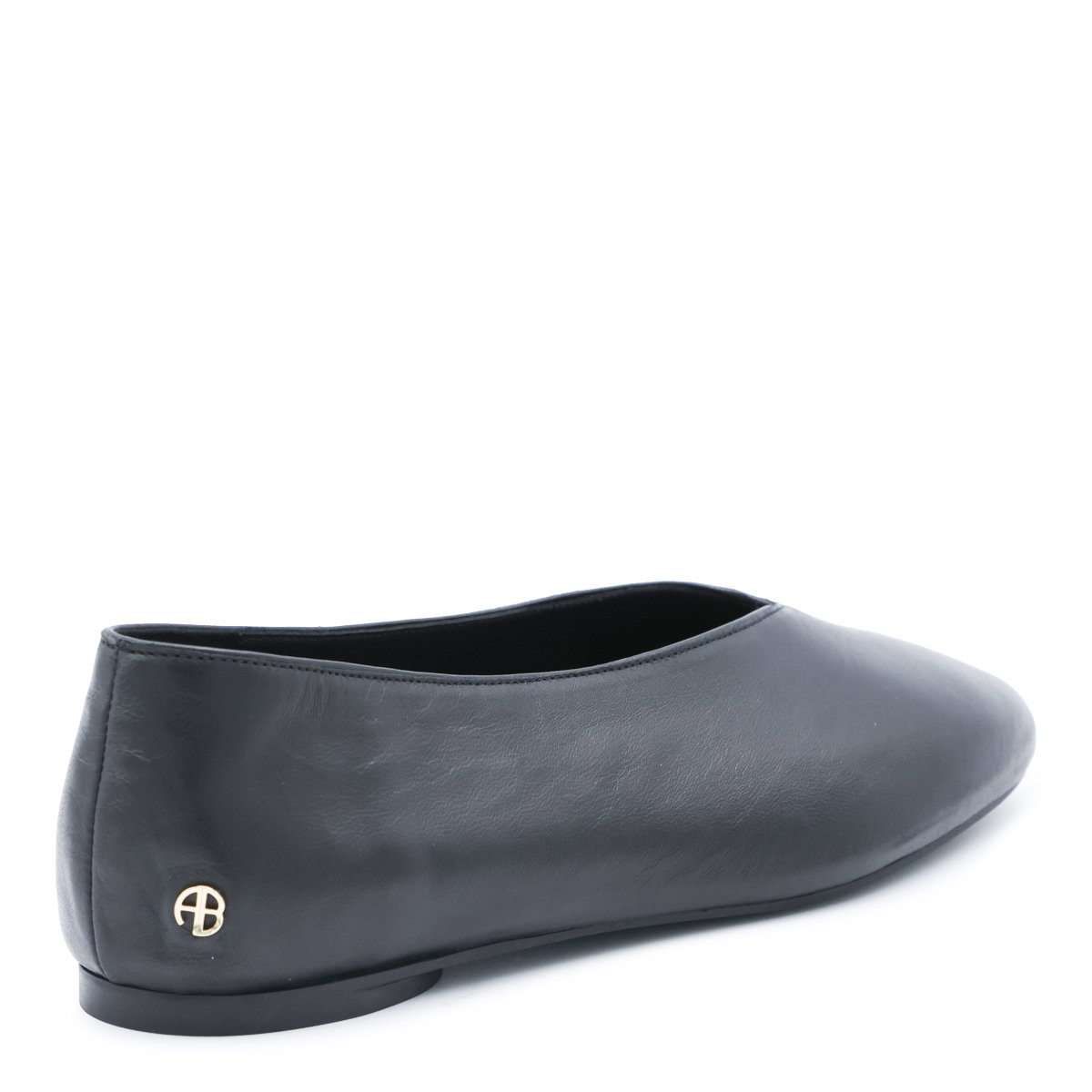 Minimalist Black Leather Flats with Subtle Logo Detail
