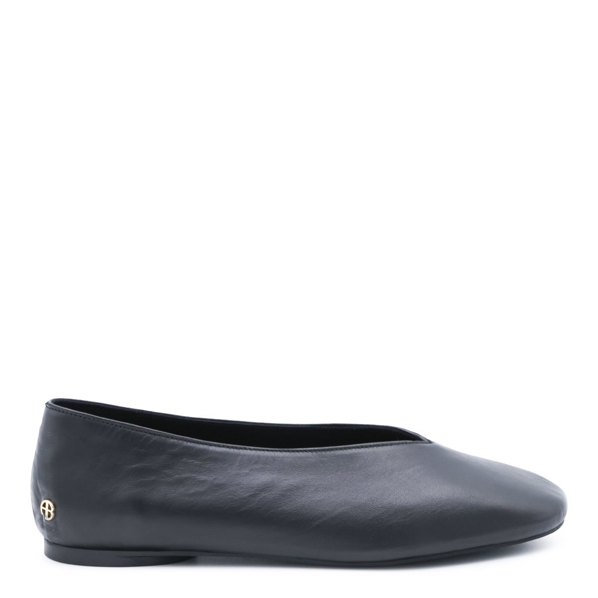 Minimalist Black Leather Flats with Subtle Logo Detail