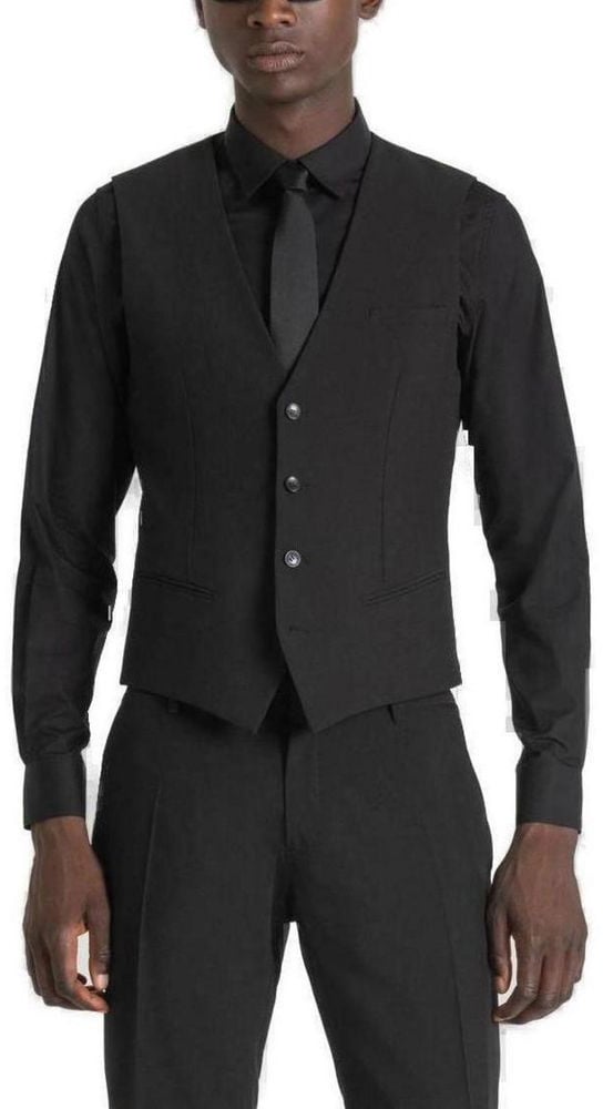 Antony Morato Black Polyester Waistcoat