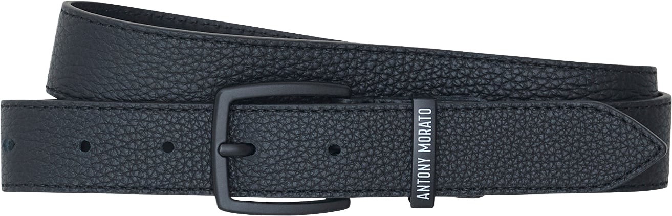 Black h.30 tumbled calf leather belt with buckle