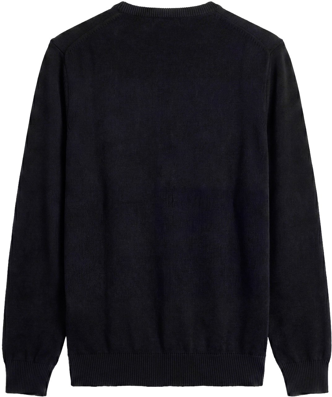 Black regular-fit crew-neck sweater in soft cotton with logo on metal badge