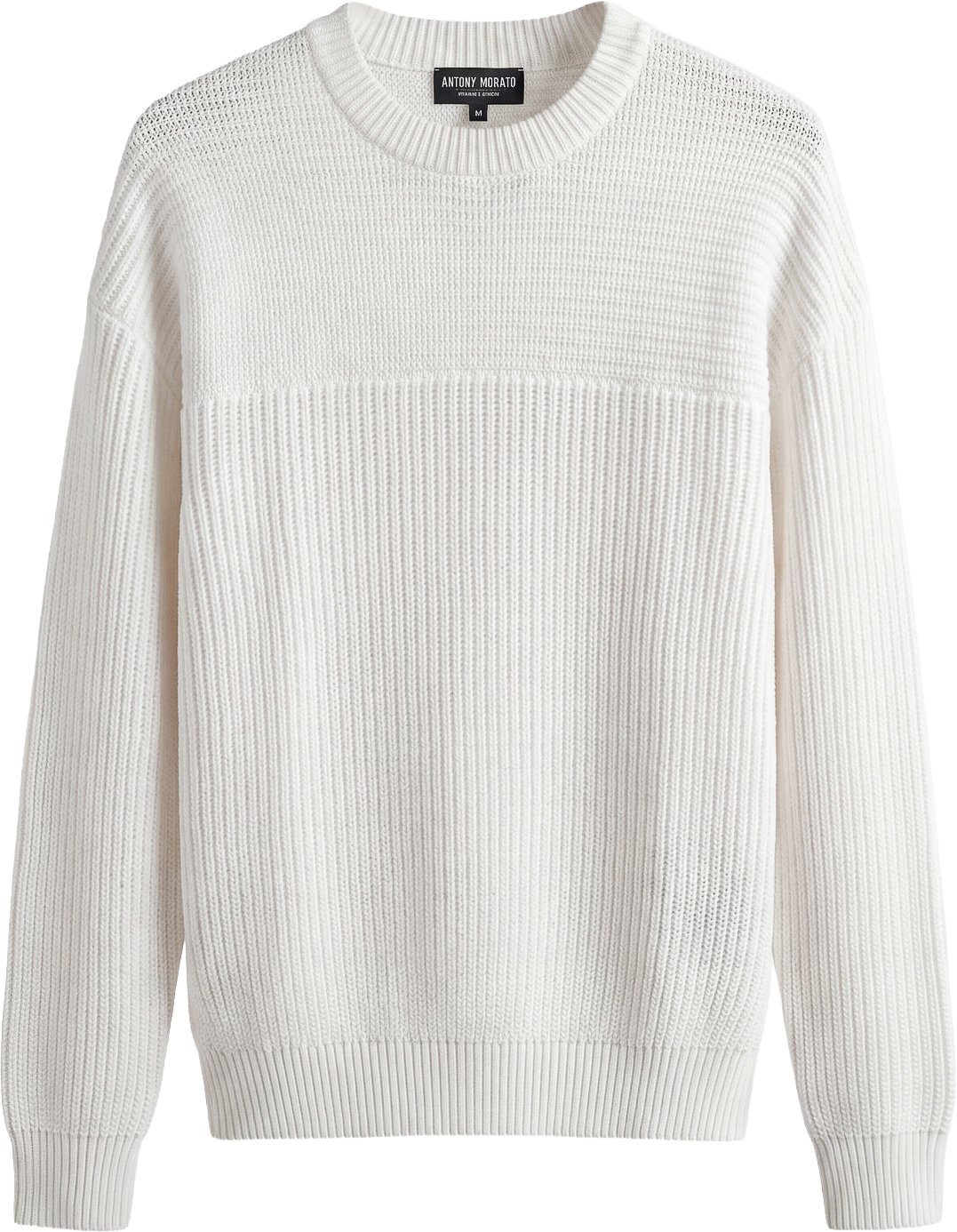 Cream relaxed-fit crew-neck sweater in soft cotton