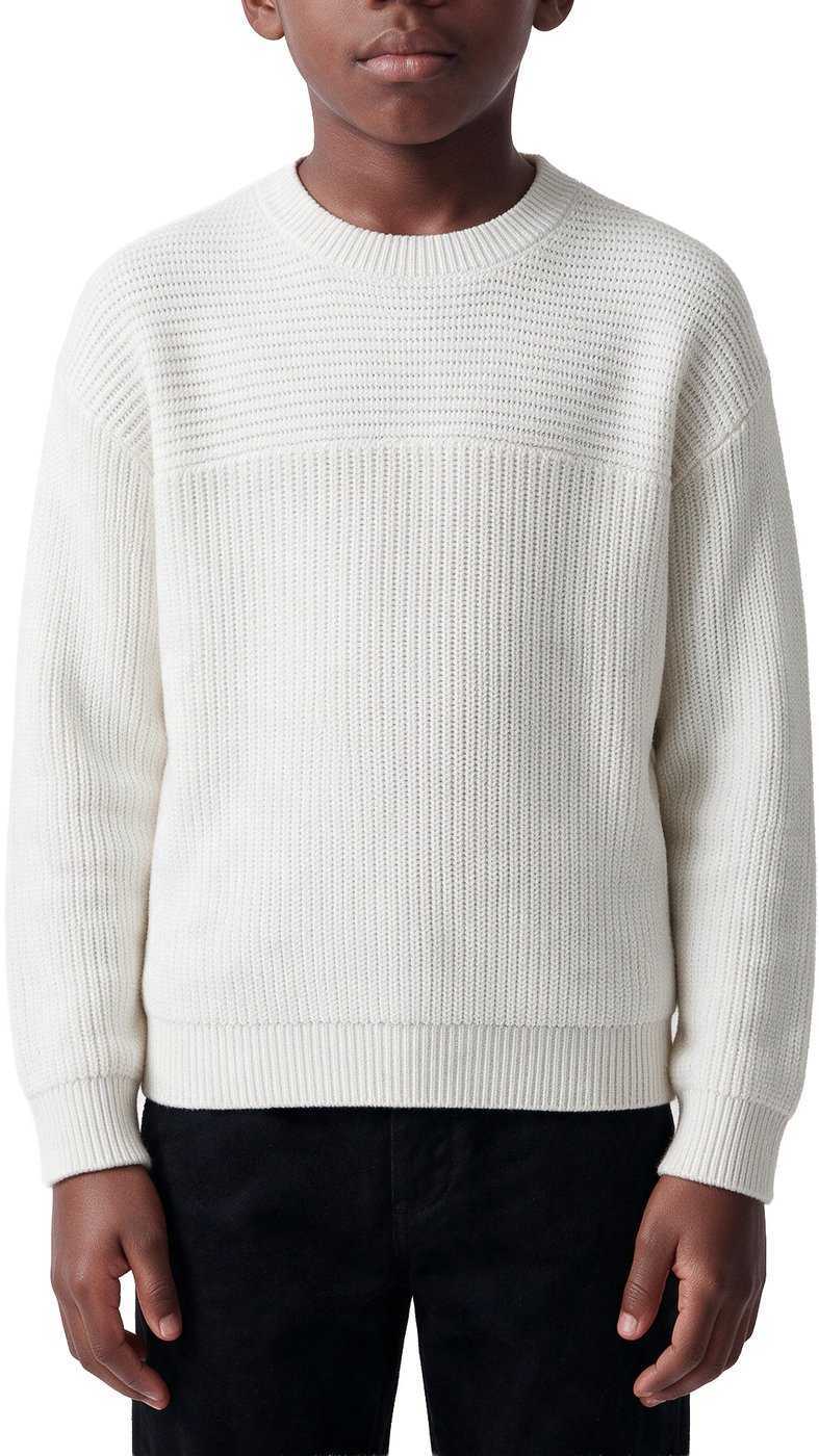 Cream relaxed-fit crew-neck sweater in soft cotton