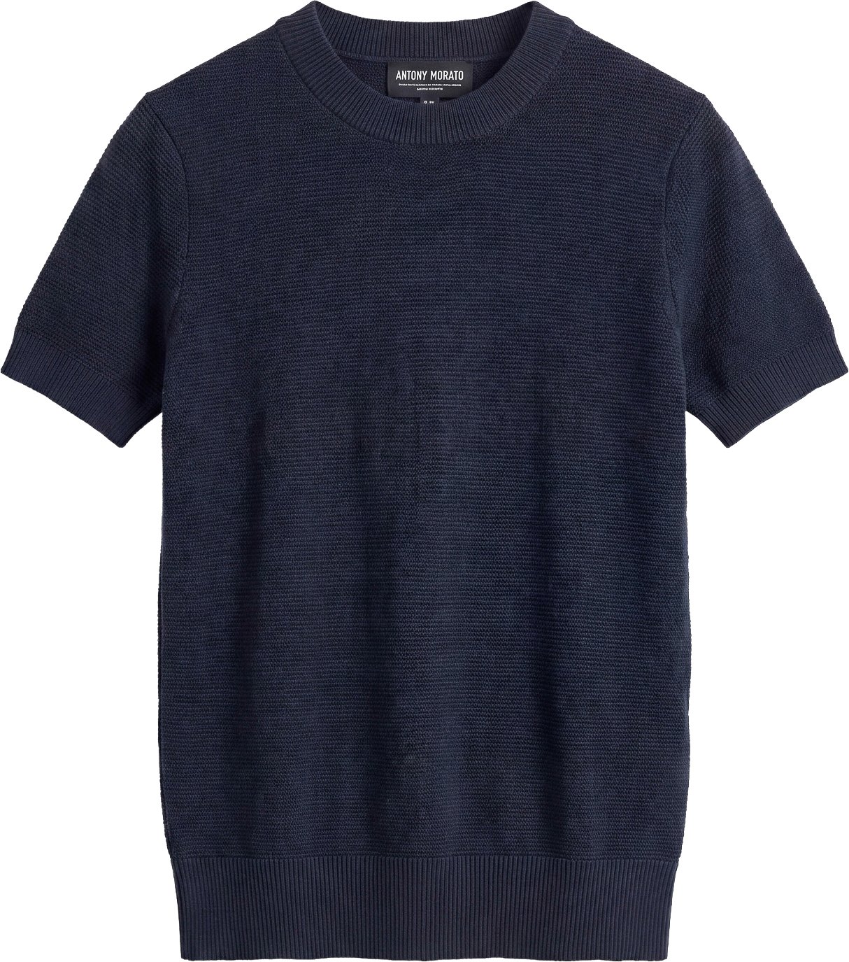 Marine regular-fit short-sleeve crew-neck sweater in super-fine viscose