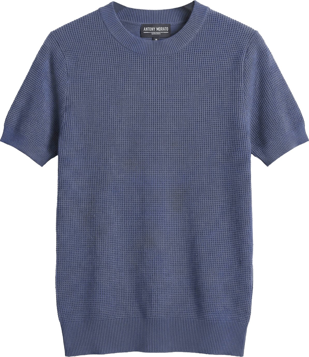 Indigo regular-fit short-sleeve crew-neck sweater in super-fine viscose