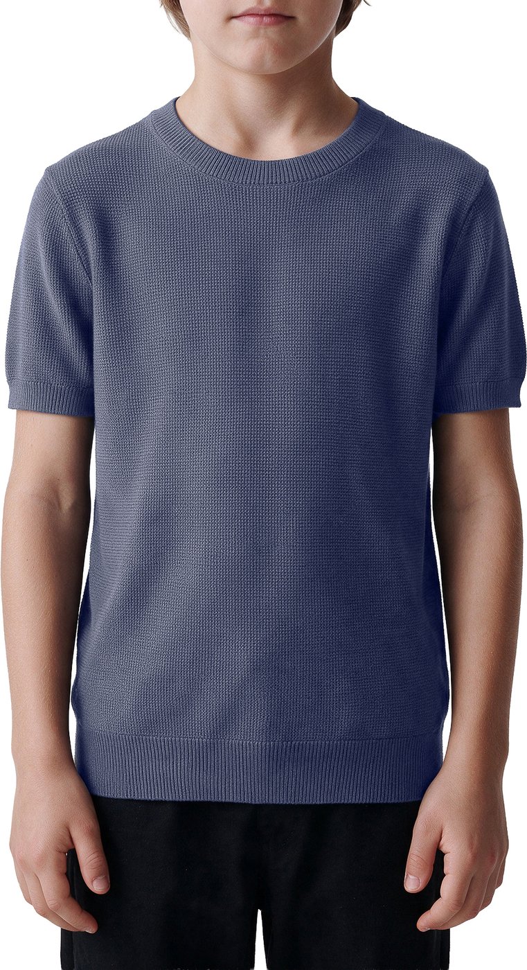 Indigo regular-fit short-sleeve crew-neck sweater in super-fine viscose