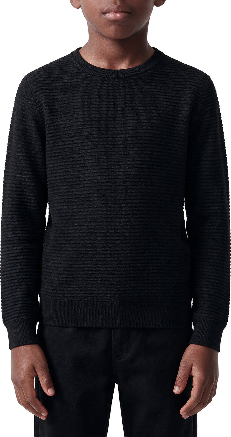 Black regular-fit long-sleeve crew-neck sweater in viscose with jacquard motif
