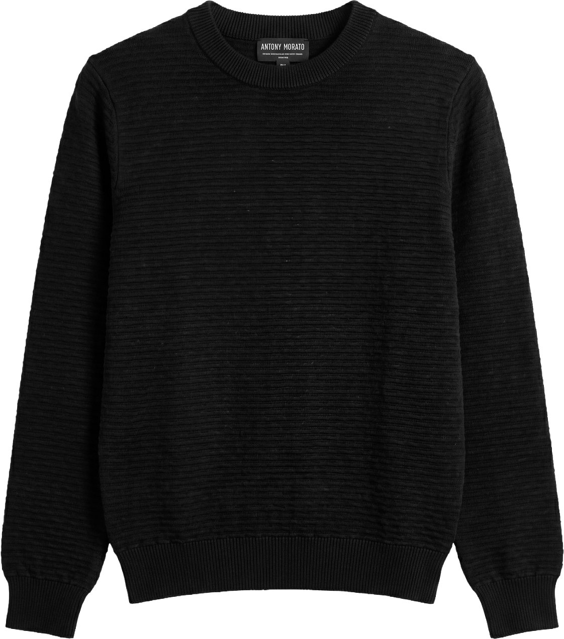 Black regular-fit long-sleeve crew-neck sweater in viscose with jacquard motif