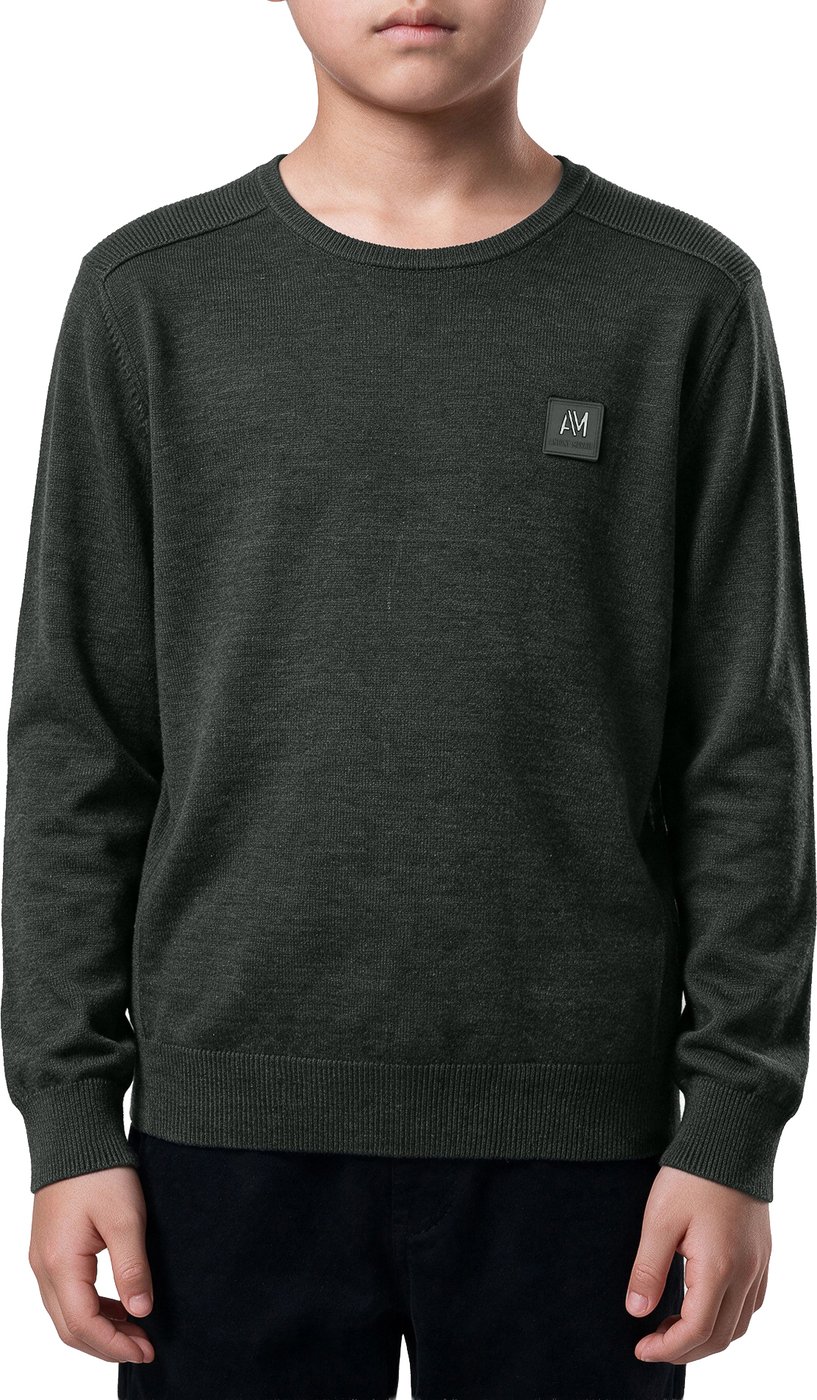 Forest green regular-fit long-sleeve crew-neck sweater in viscose with metal logo on rubber patch