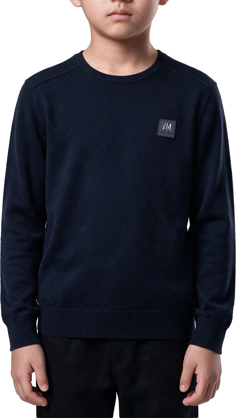 Marine regular-fit long-sleeve crew-neck sweater in viscose with metal logo on rubber patch