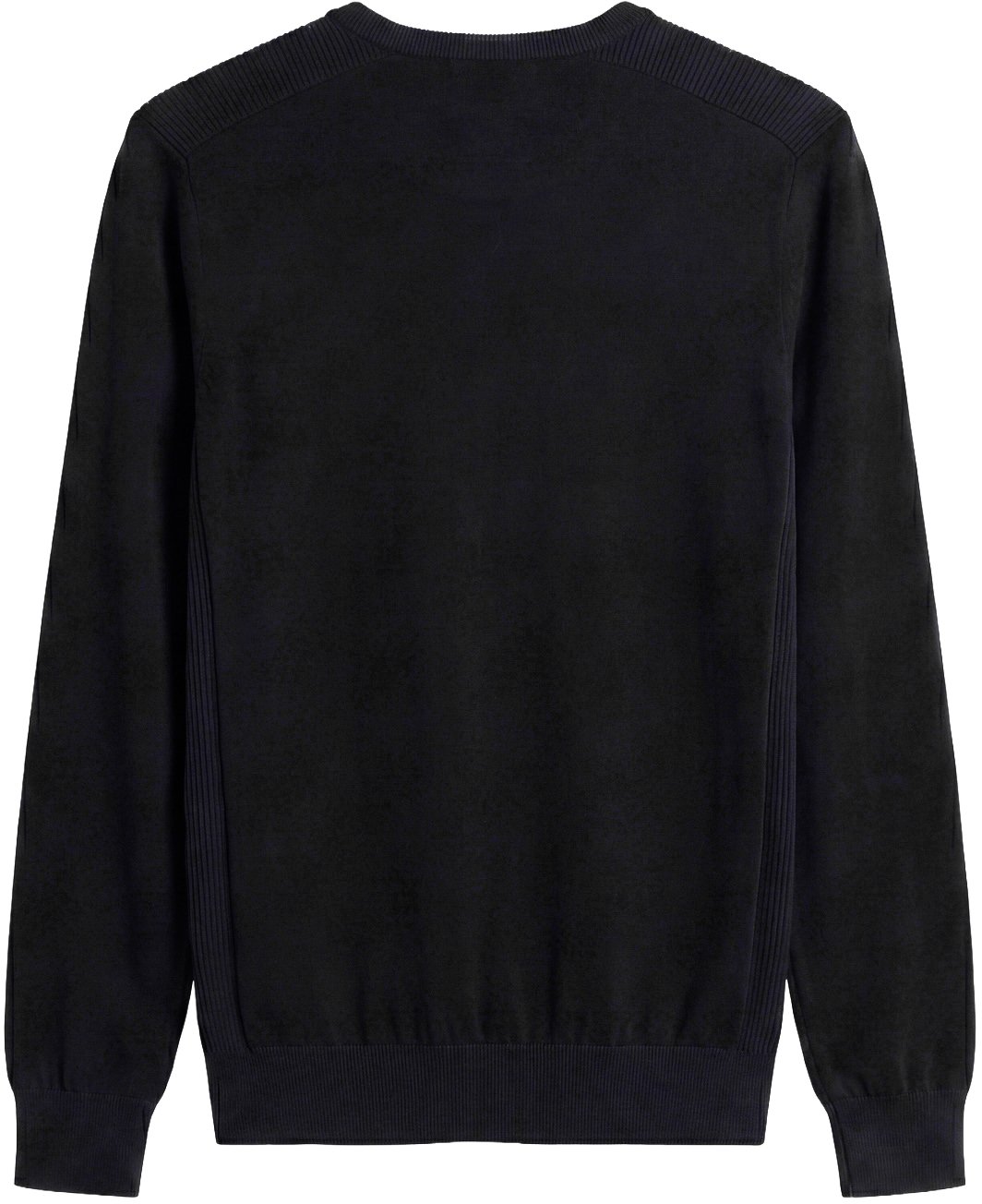 Black regular-fit long-sleeve crew-neck sweater in viscose with metal logo on rubber patch