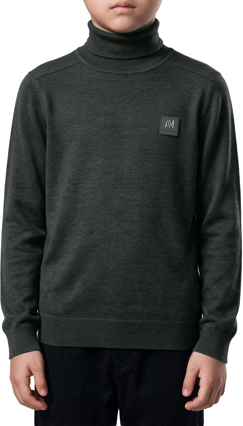Forest green regular-fit long-sleeve turtleneck sweater in viscose with metal logo on rubber patch