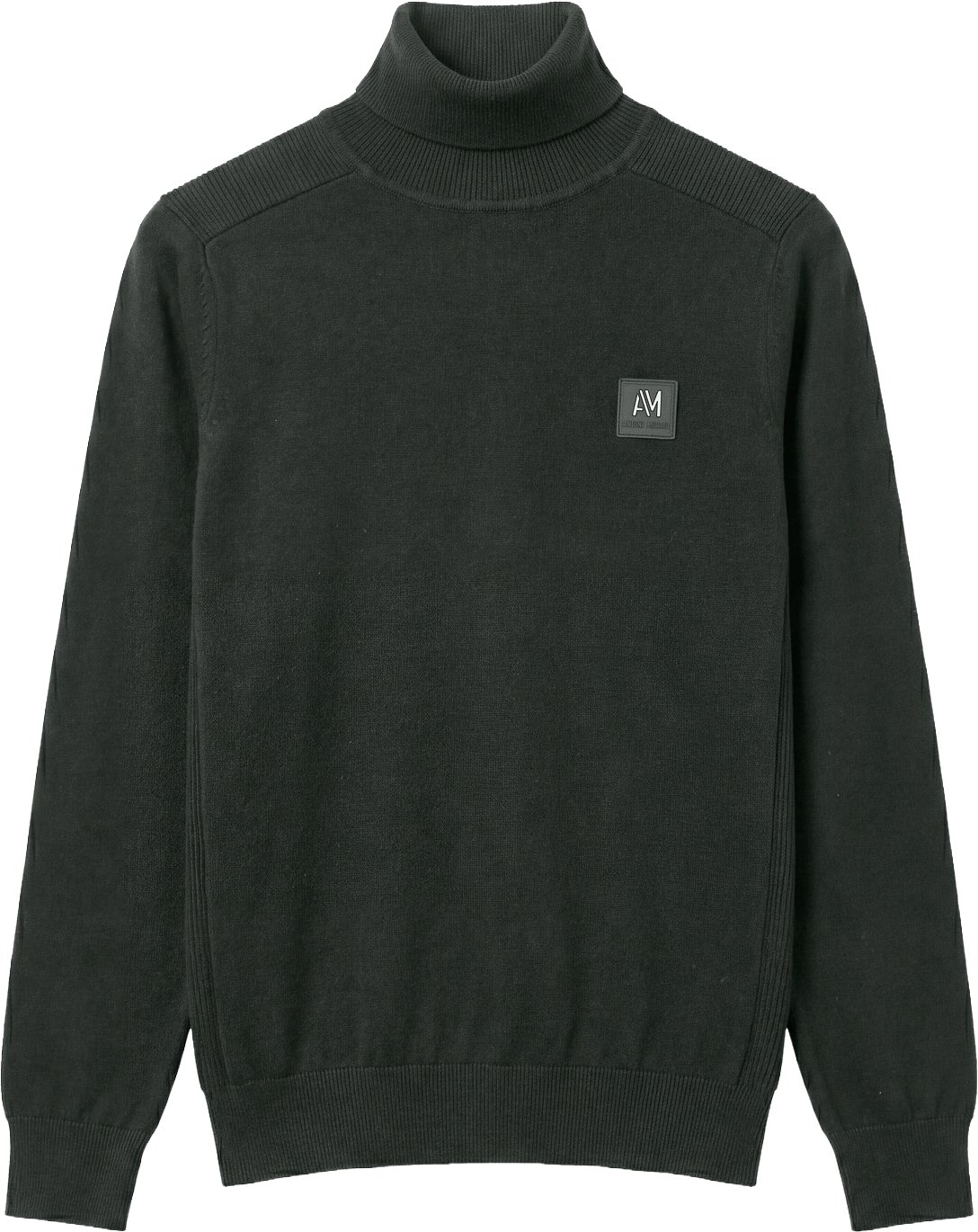 Forest green regular-fit long-sleeve turtleneck sweater in viscose with metal logo on rubber patch