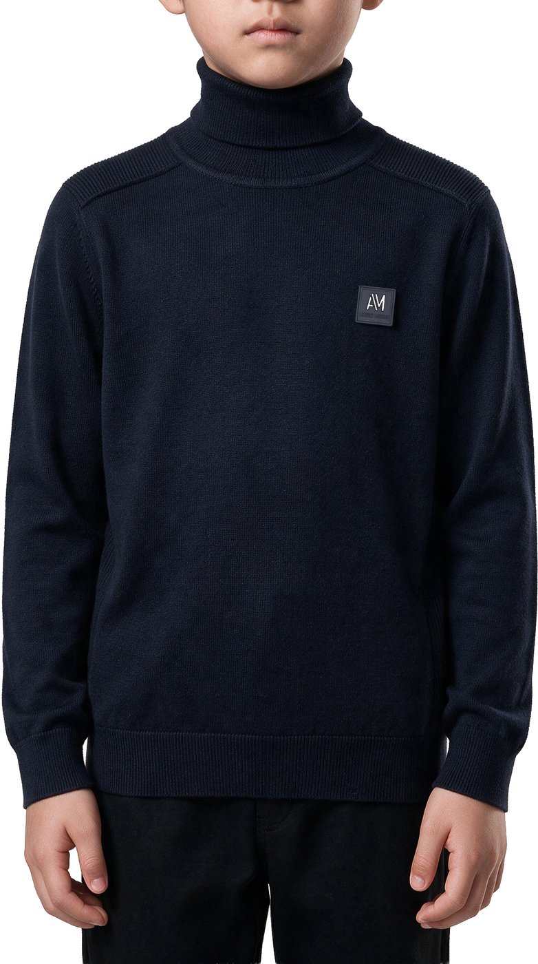 Marine regular-fit long-sleeve turtleneck sweater in viscose with metal logo on rubber patch