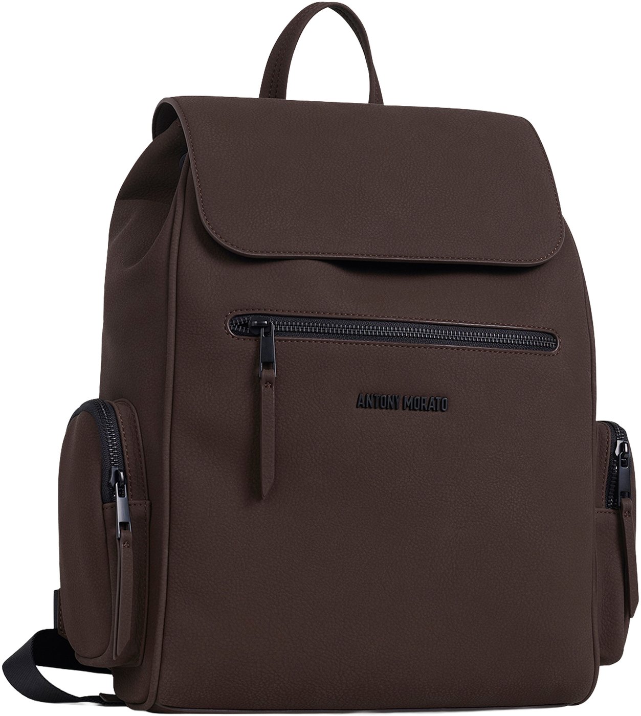 Coffee backpack in nubuck faux leather with metal zip pockets and 3D logo