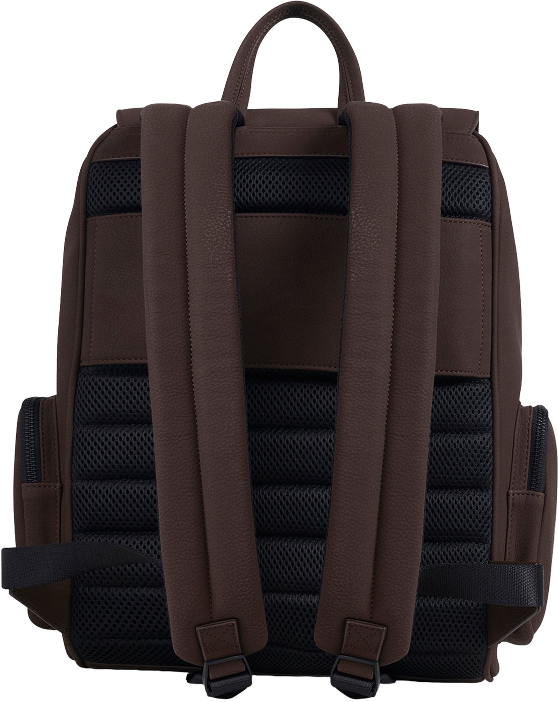 Coffee backpack in nubuck faux leather with metal zip pockets and 3D logo