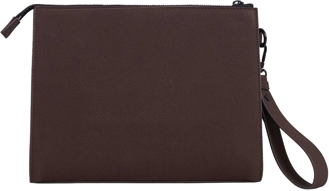 Coffee clutch in faux leather with metal zip pockets, 3D logo and detachable handle