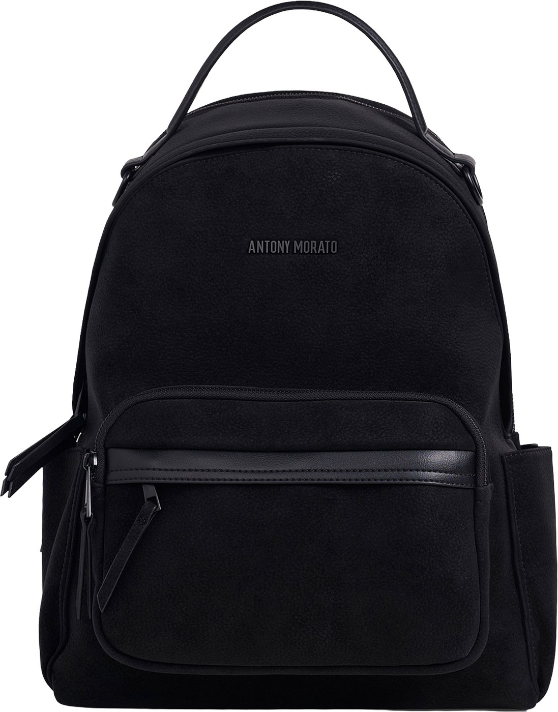 Black backpack in nubuck faux leather with metal zip pockets and 3D logo