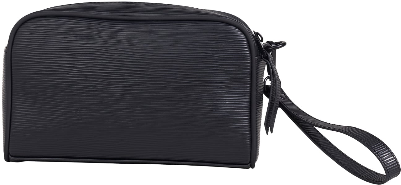 Black pouch in faux leather with metal zip pocket, 3D logo and detachable handle