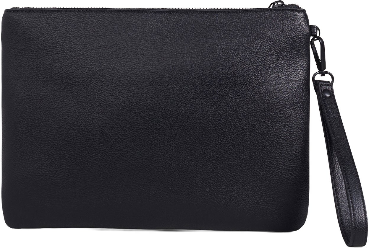 Black pouch in faux leather with all-over print, logo on metal plate and detachable handle