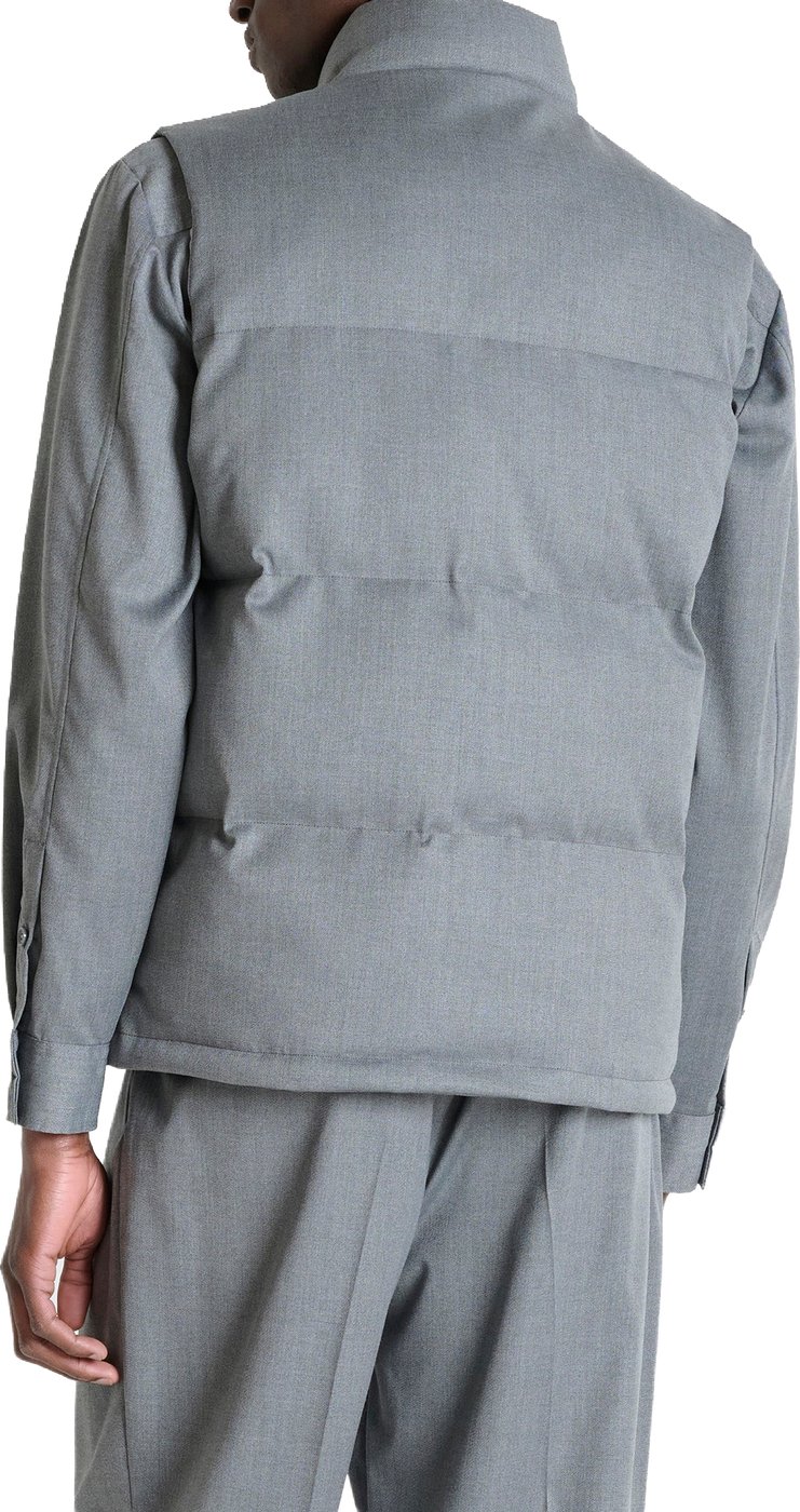Medium grey melange regular-fit sleeveless coat in herringbone viscose with metal logo plaque