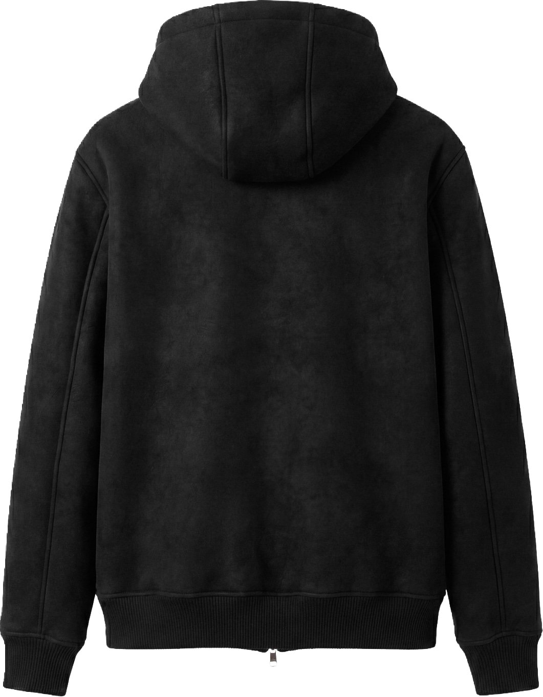 Black regular-fit hooded coat in faux leather