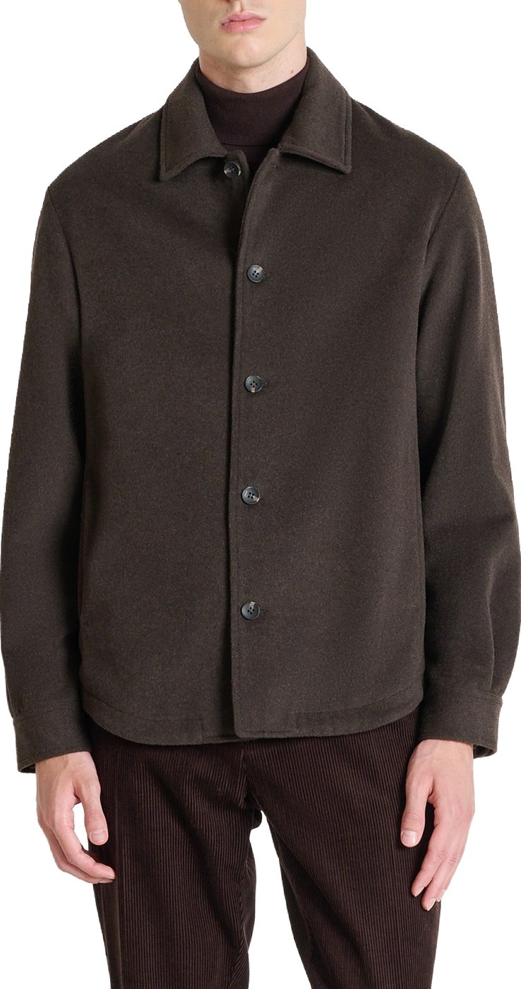 Coffee relaxed-fit coat in melton wool with logo on metal badge