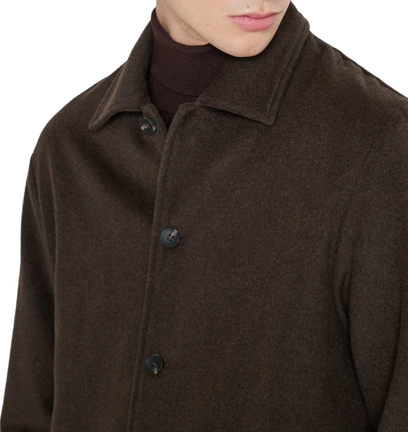 Coffee relaxed-fit coat in melton wool with logo on metal badge