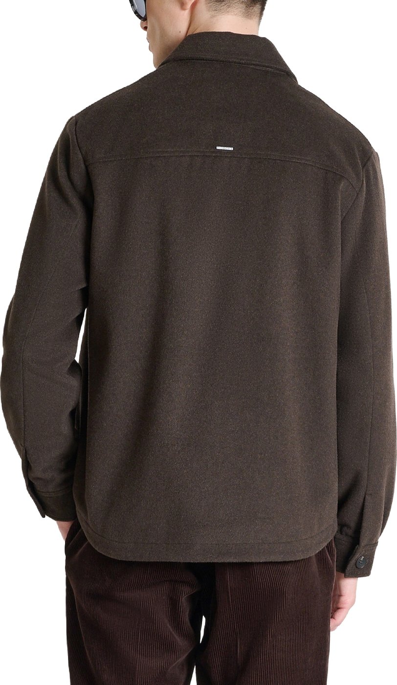 Coffee relaxed-fit coat in melton wool with logo on metal badge