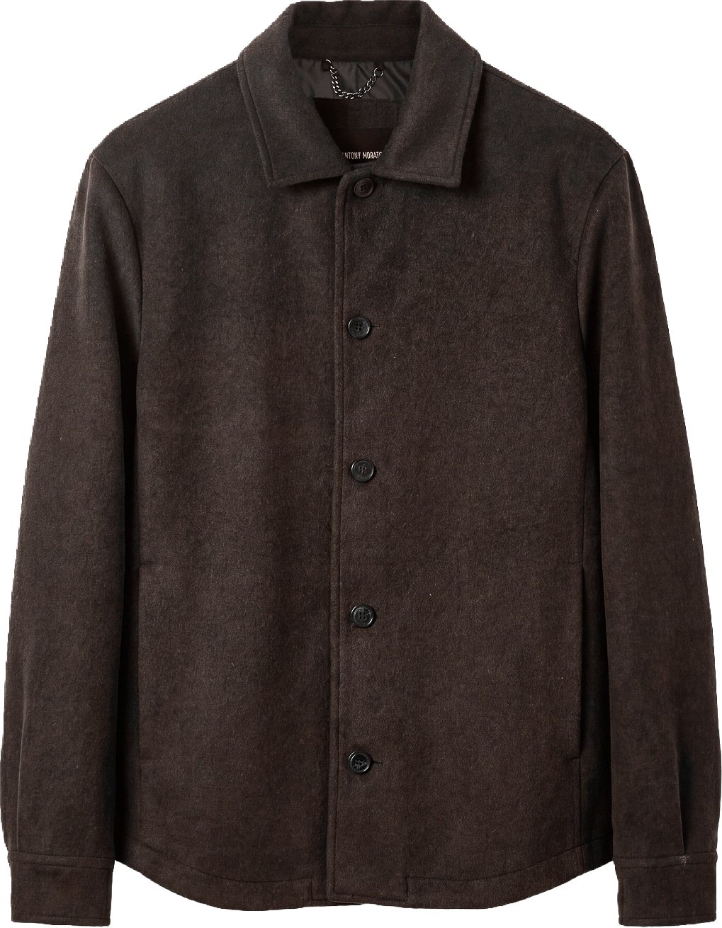 Coffee relaxed-fit coat in melton wool with logo on metal badge