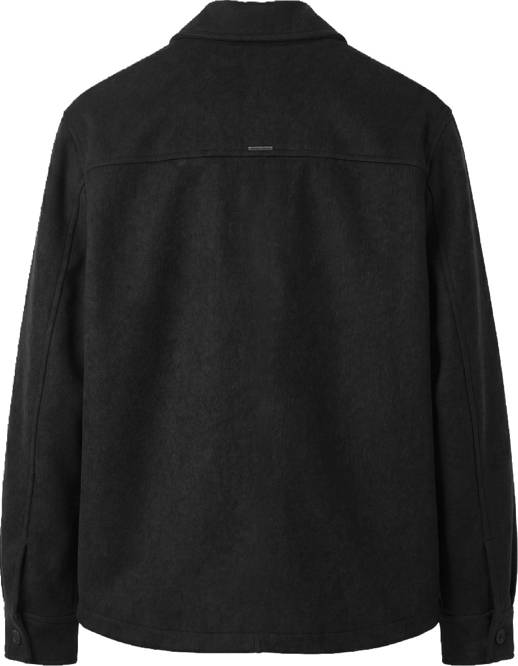 Black relaxed-fit coat in melton wool with logo on metal badge