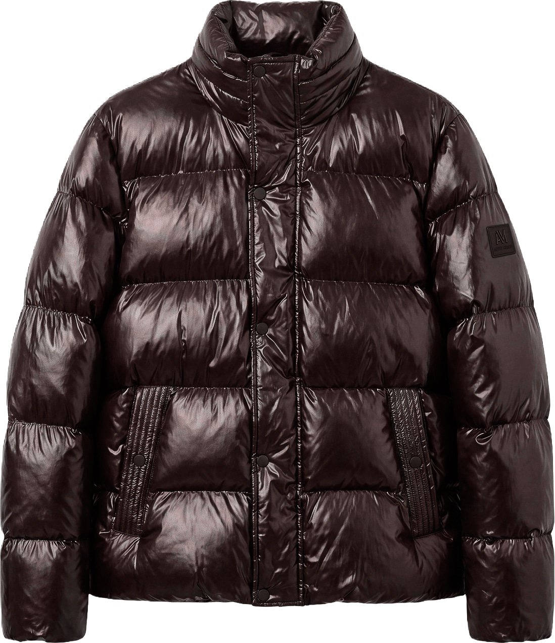 Coffee relaxed-fit coat in shiny-finish nylon