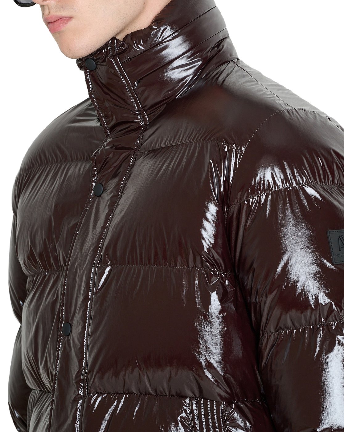 Coffee relaxed-fit coat in shiny-finish nylon