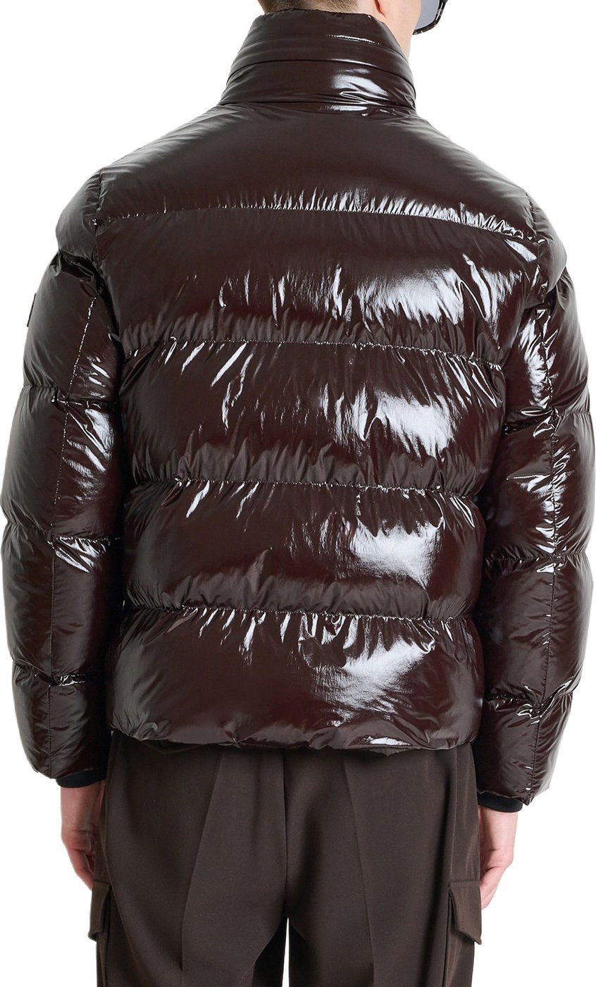 Coffee relaxed-fit coat in shiny-finish nylon