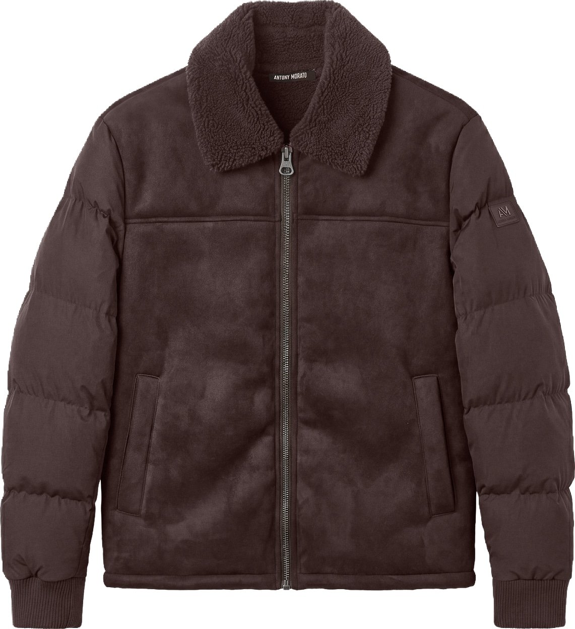 Coffee regular-fit coat in faux fur with padded techno-fabric sleeves