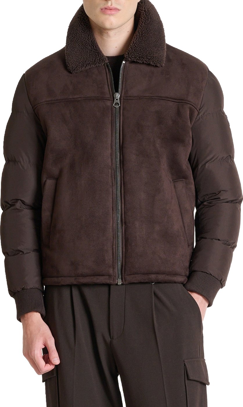 Coffee regular-fit coat in faux fur with padded techno-fabric sleeves