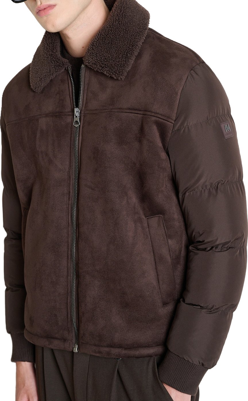 Coffee regular-fit coat in faux fur with padded techno-fabric sleeves