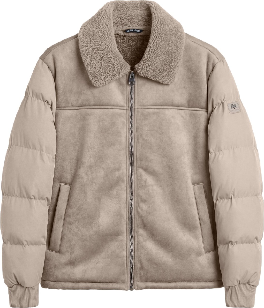 Grit regular-fit coat in faux fur with padded techno-fabric sleeves