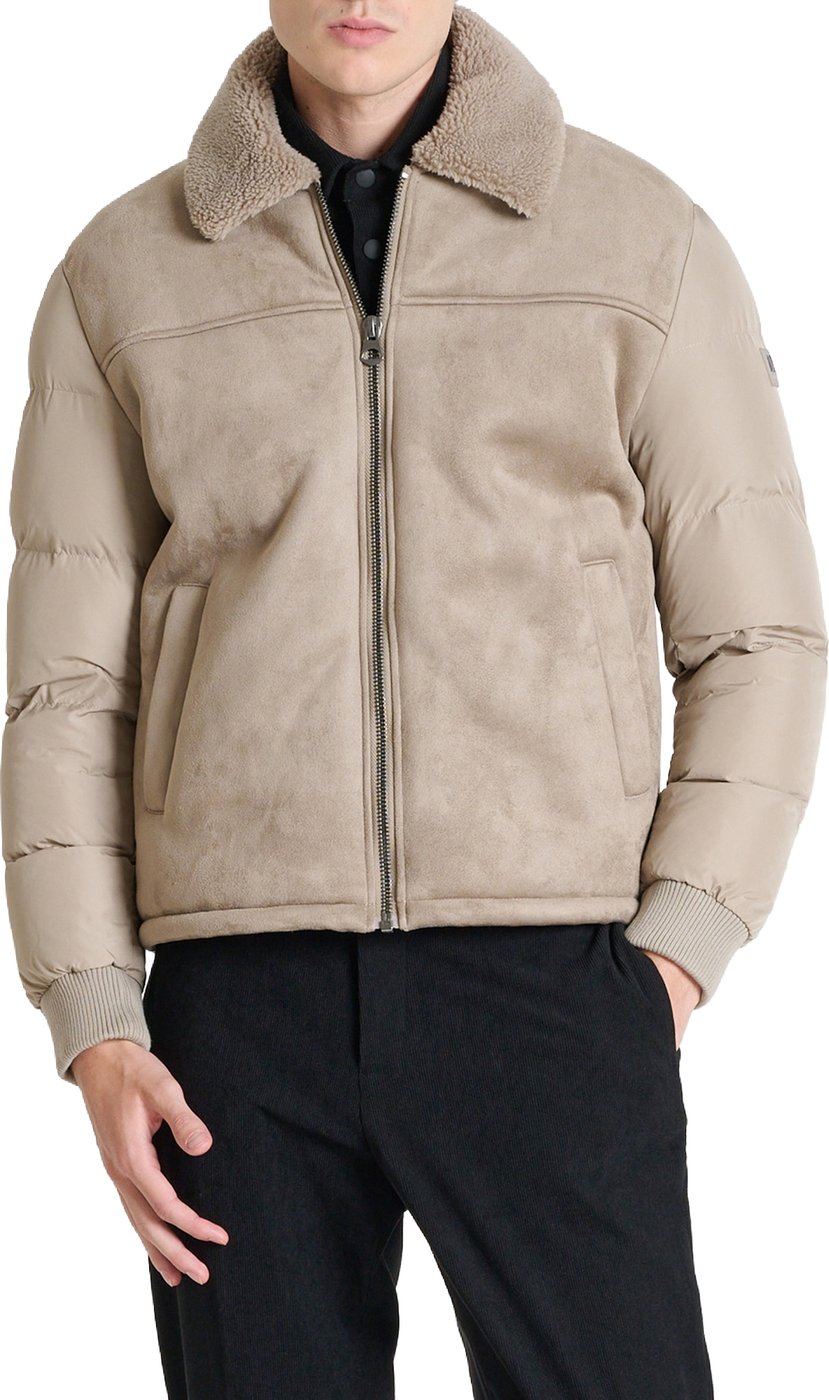 Grit regular-fit coat in faux fur with padded techno-fabric sleeves
