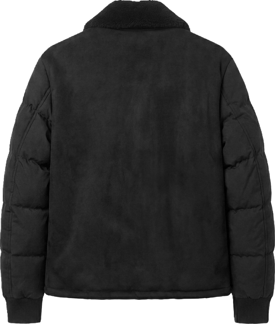 Black regular-fit coat in faux fur with padded techno-fabric sleeves