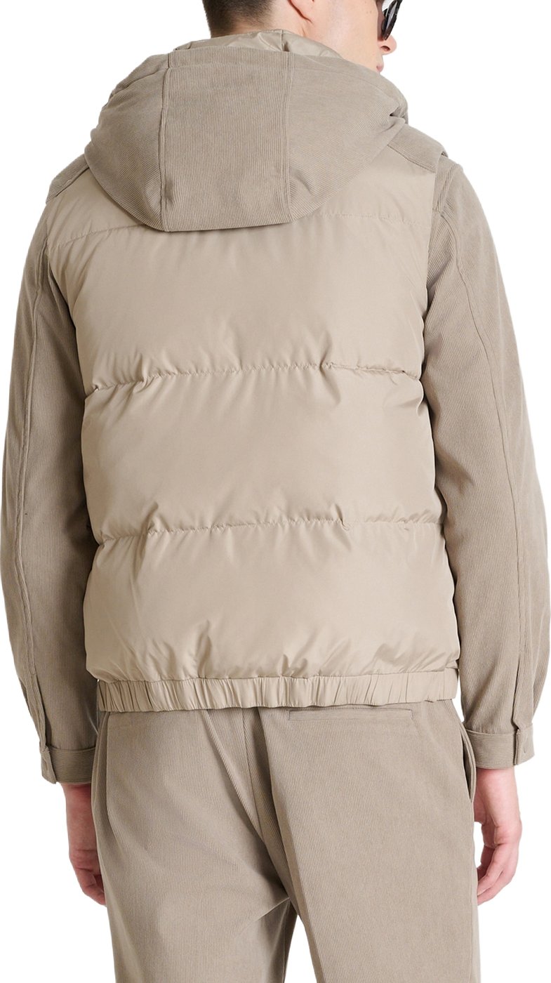 Grit regular-fit coat in techno fabric with corduroy contrast, eco-padding and metal logo