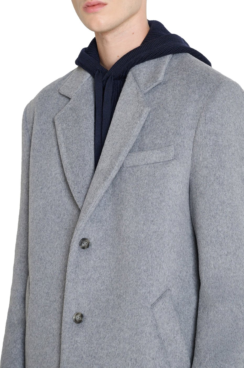 "Dustin" medium grey melange relaxed-fit coat in melton wool